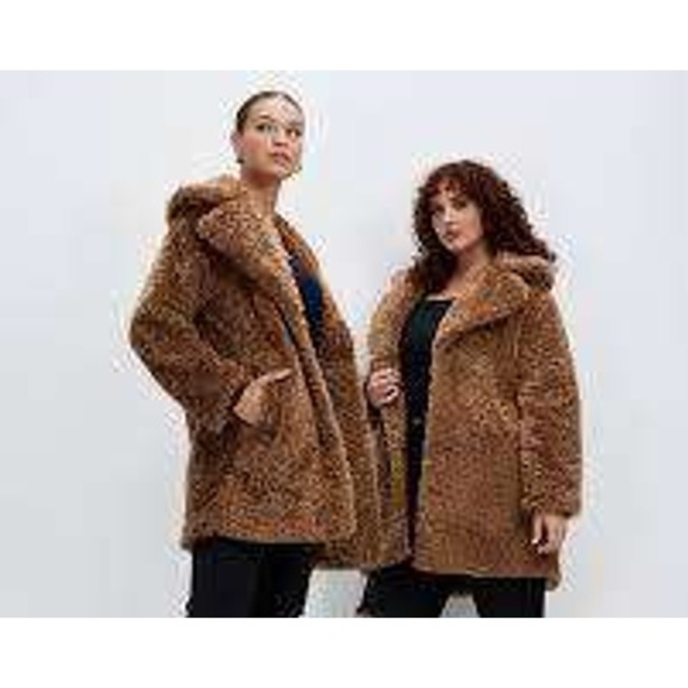 Abercrombie & Fitch Brown Teddy Women Coat Sherpa Faux Fur Longline Jacket XL
